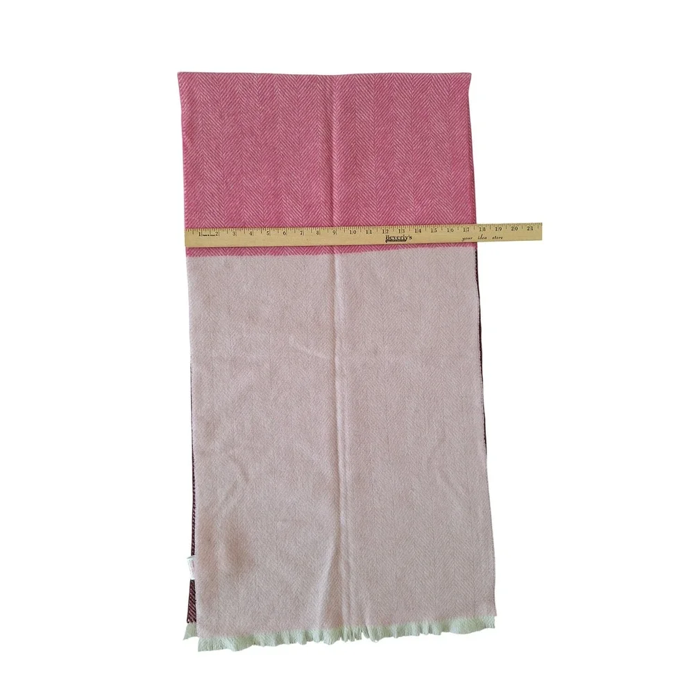 Boden Pink Burgundy Colorblock Herringbone 100% Wool Scarf Wrap Shawl A0774